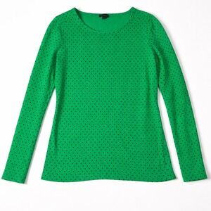 Talbots Womens Green Polka Dot Long Sleeve Crew Neck Tee Shirt Size M